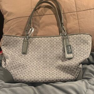 Coach Gray Madison needlepoint tote